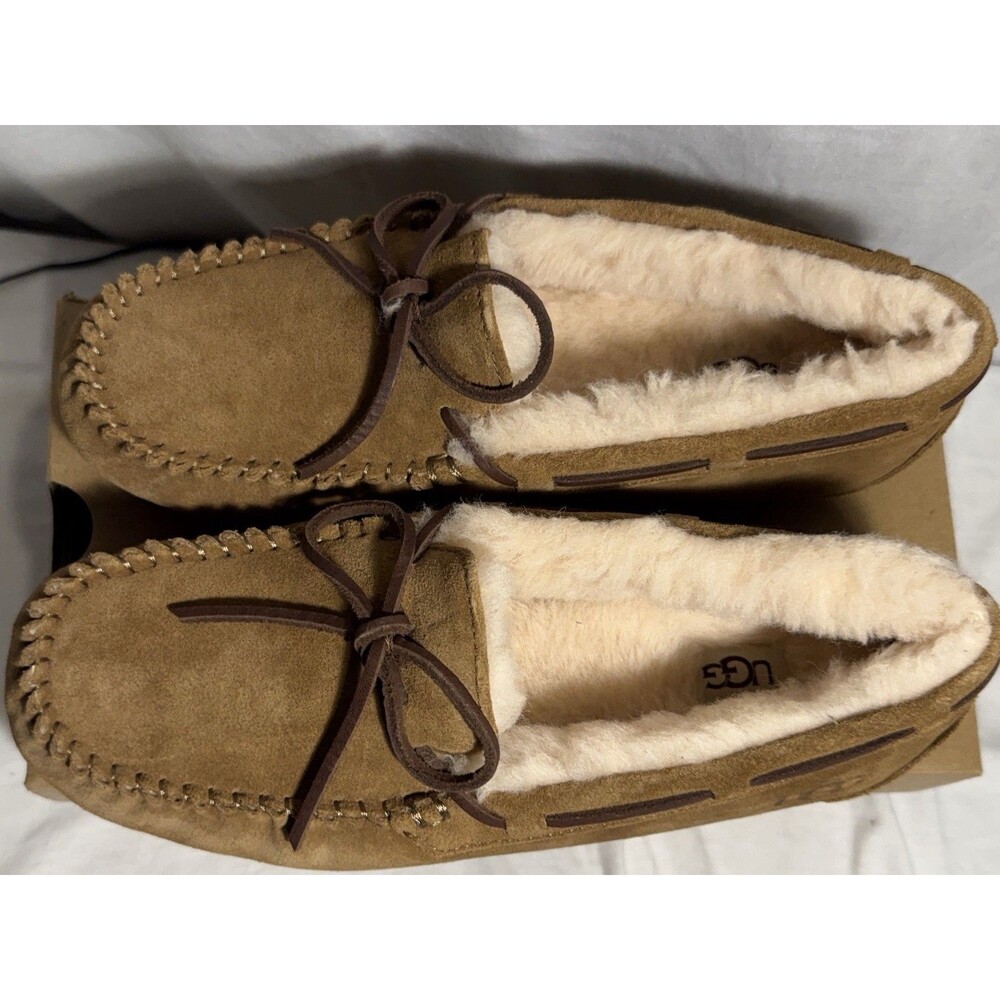 NEW NIB UGG Dakota Chestnut Suede Fur Slippers Womens Size 9 Brown Slip Ons - Picture 5 of 8